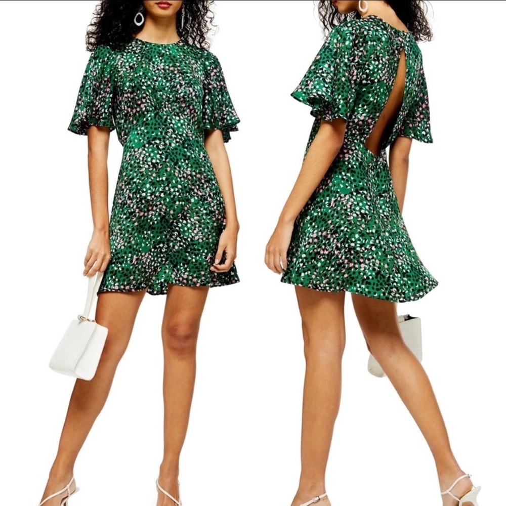 Topshop Austin Print Open Back Satin Mini Dress